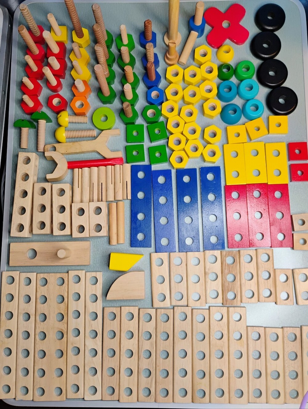 Wooden building toys lot